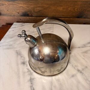 Disney Silver Stainless Steel Whistling Tea Kettle with Mickey Accent